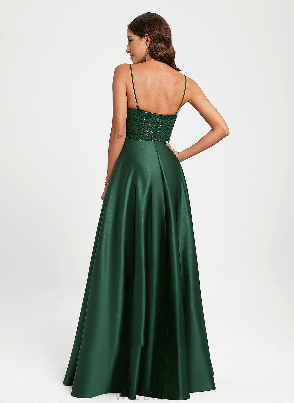 With Sweetheart Satin A-Line Keira Sequins Floor-Length Prom Dresses