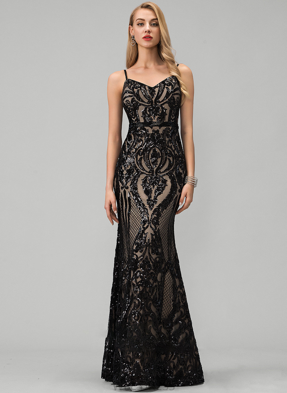 V-neck Joslyn Sequins With Floor-Length Trumpet/Mermaid Sequined Prom Dresses