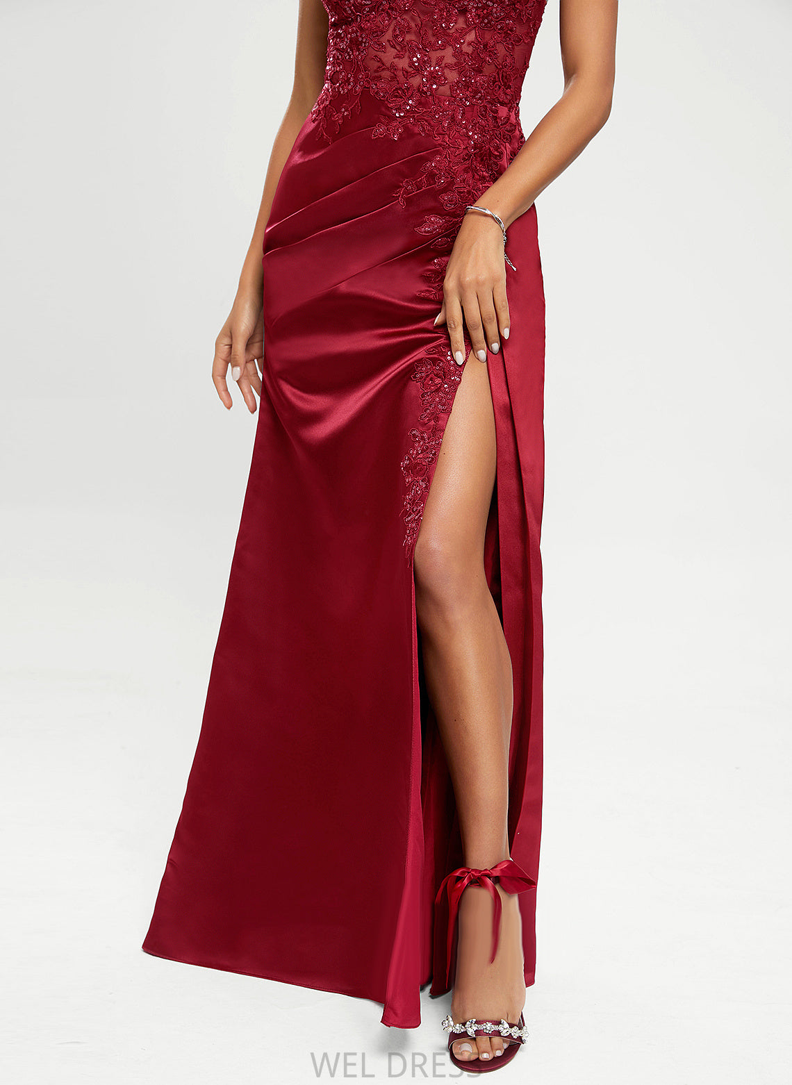 Floor-Length Prom Dresses Sequins Liz With Satin Sheath/Column V-neck