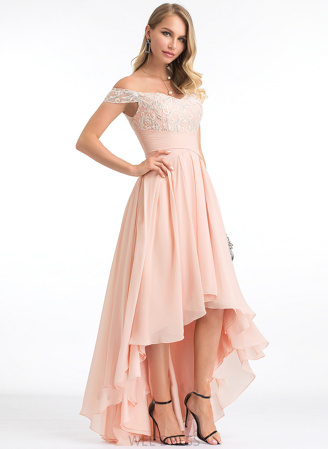 Off-the-Shoulder Prom Dresses Chiffon Asymmetrical With Sequins Ashlynn A-Line
