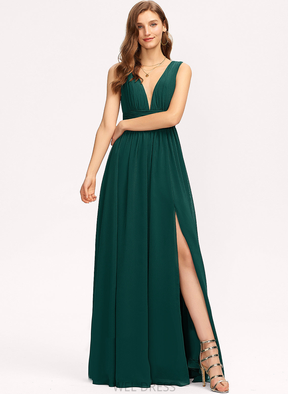 Chiffon V-neck Prom Dresses A-Line Floor-Length Roselyn Pleated With