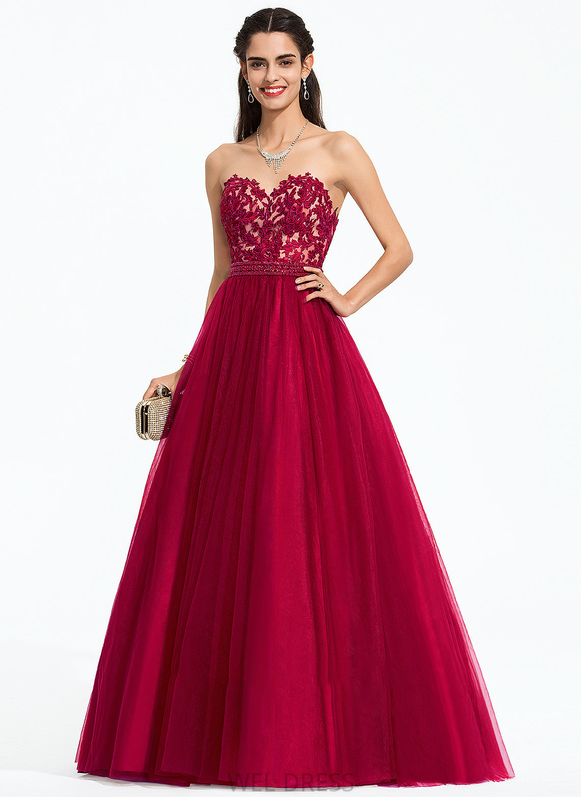 Beading Tulle Serenity Sweep Train Prom Dresses With Ball-Gown/Princess Sequins Sweetheart
