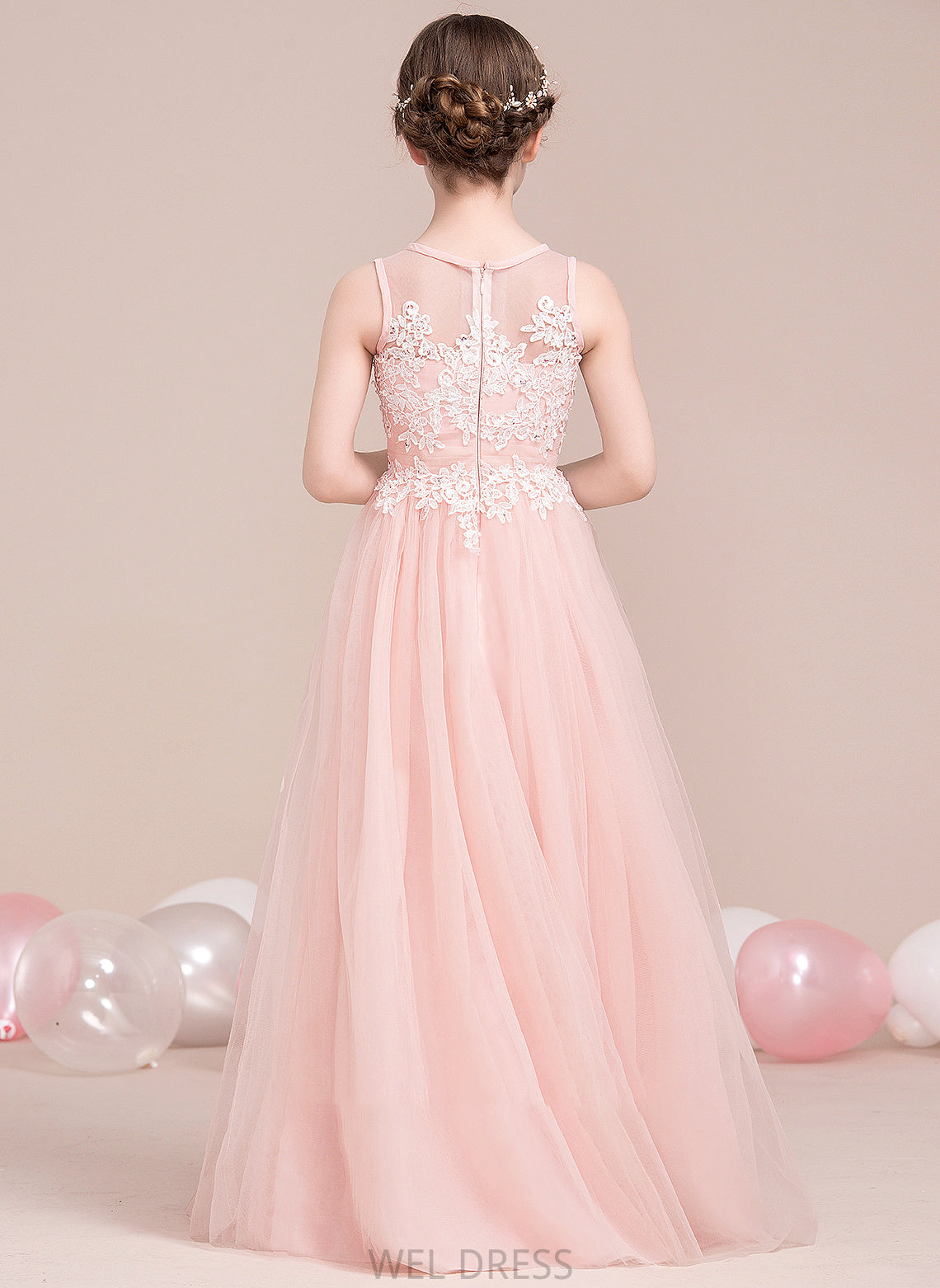 Angelina Sequins A-Line Scoop Neck Floor-Length With Junior Bridesmaid Dresses Beading Tulle