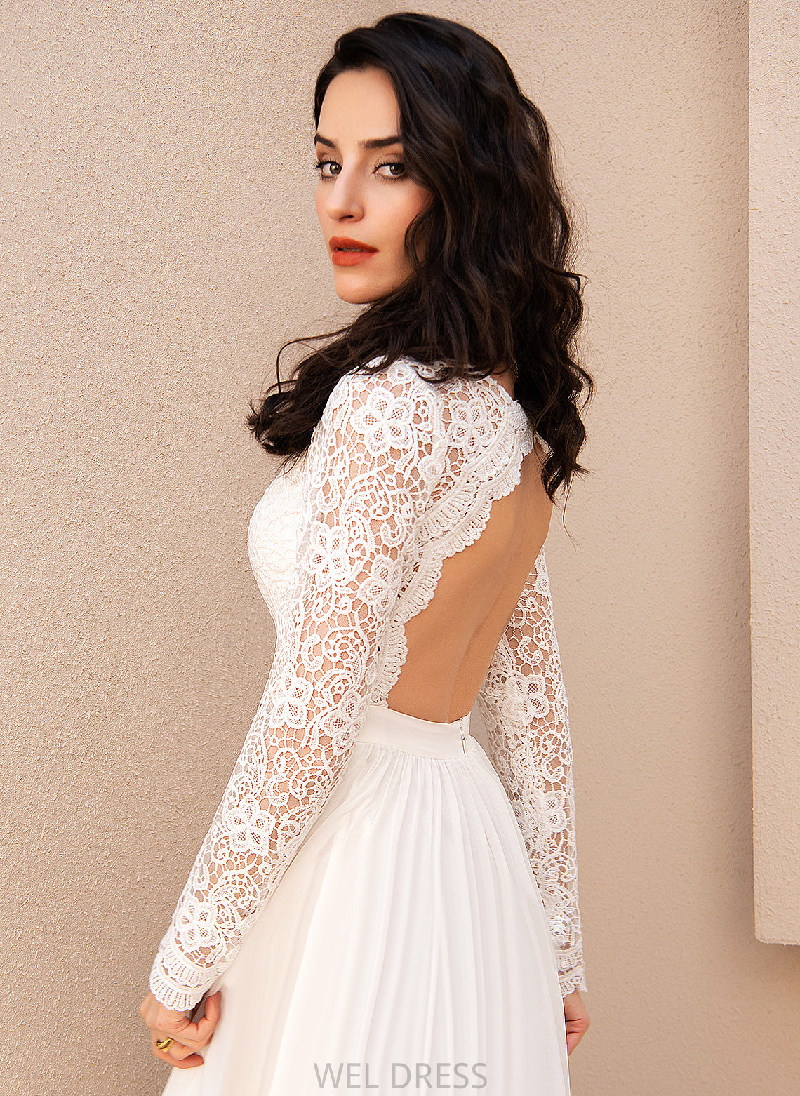 V-neck Kaleigh A-Line Dress Floor-Length Lace Wedding Chiffon Wedding Dresses