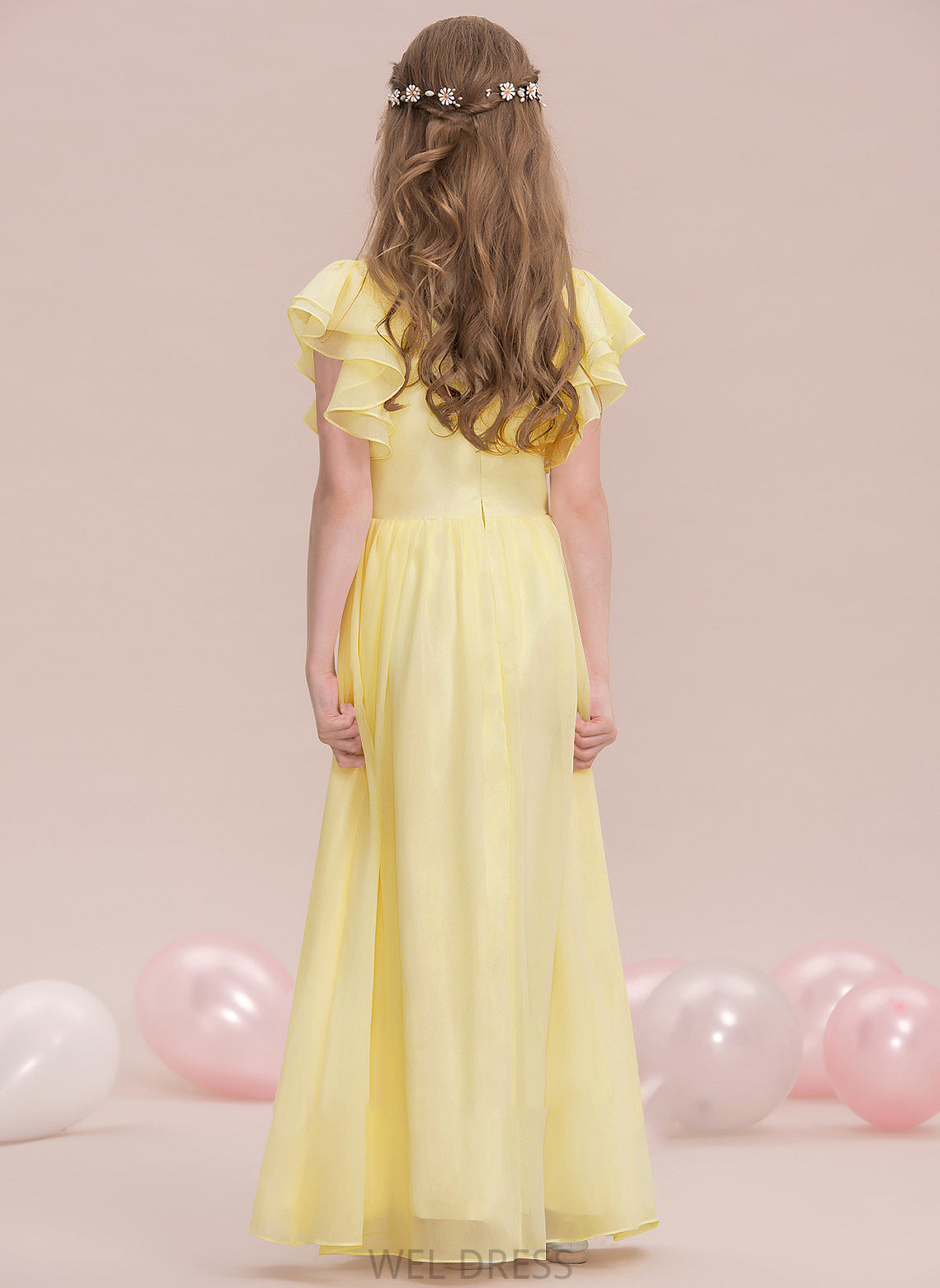 Ashley A-LineScoopNeckFloor-LengthChiffonJuniorBridesmaidDressWithRuffleCascadingRuffles#123850 Junior Bridesmaid Dresses