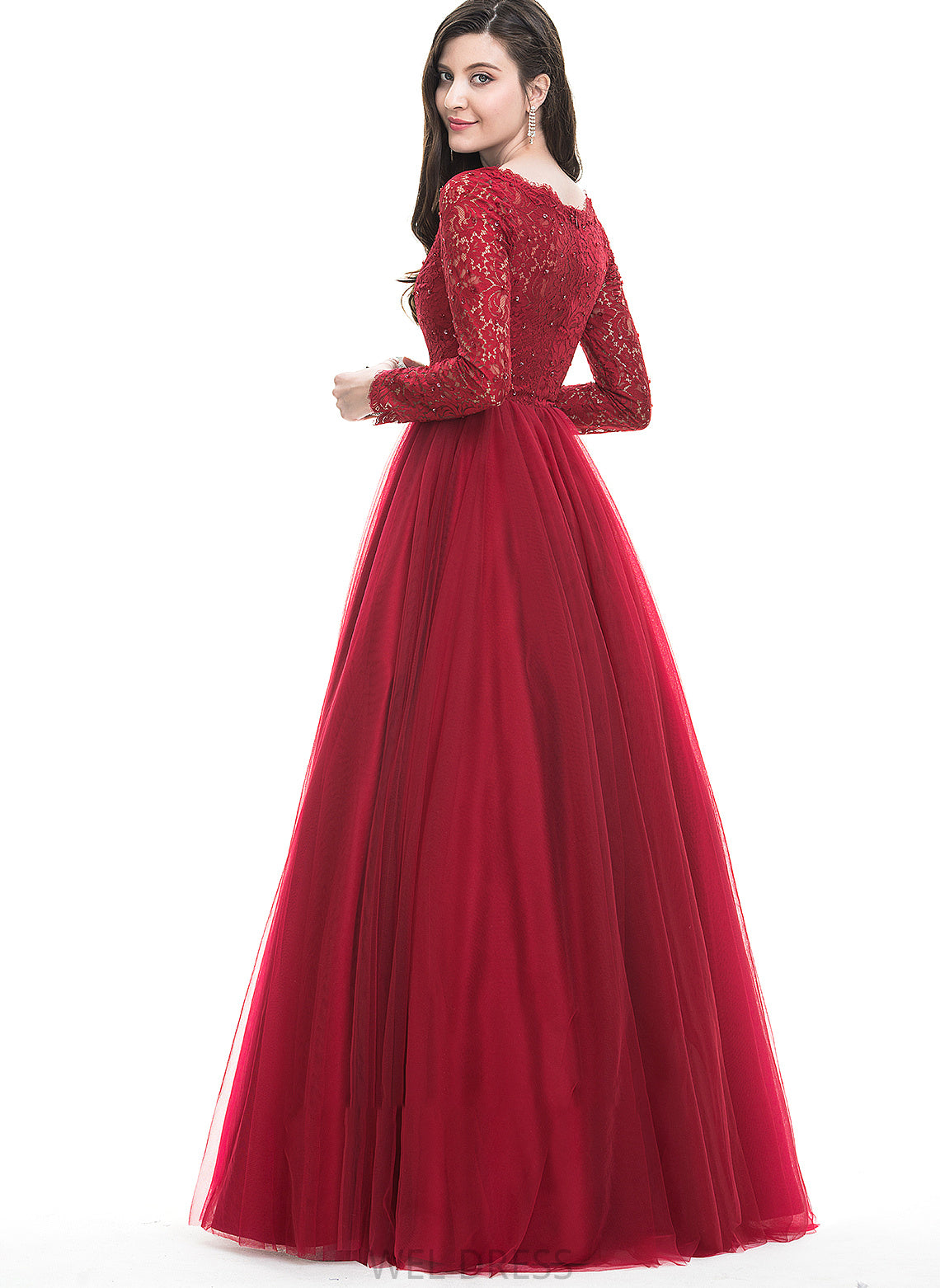 Aria Ball-Gown/Princess Sequins Beading Prom Dresses With Tulle Floor-Length V-neck