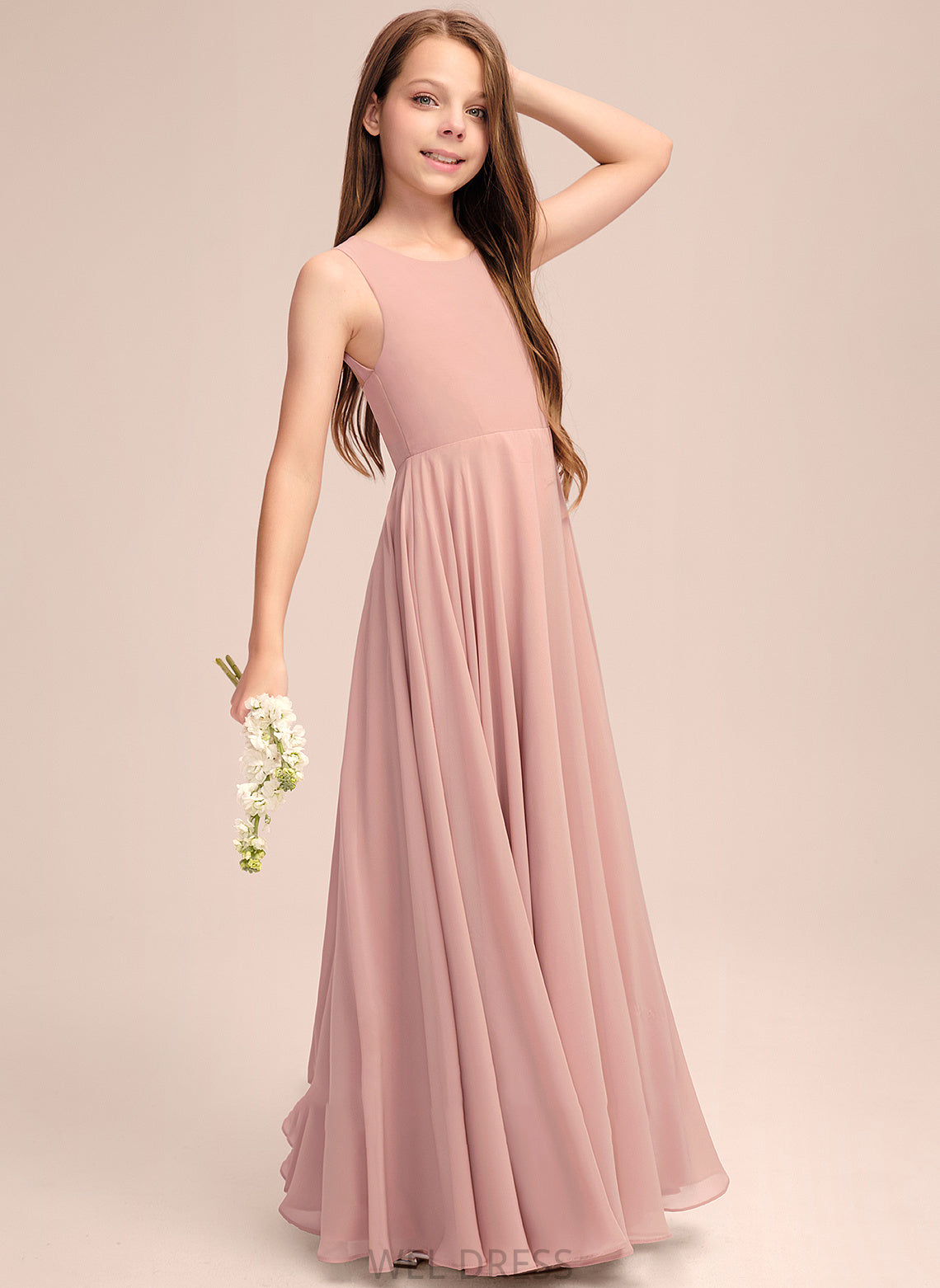 Cristina Junior Bridesmaid Dresses Floor-Length With A-Line Bow(s) Scoop Neck Chiffon