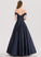 Satin Sequins Floor-Length Katelynn Ball-Gown/Princess Off-the-Shoulder Beading Prom Dresses With