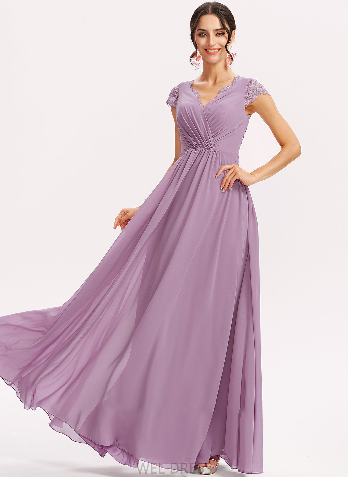Embellishment Floor-Length Fabric V-neck Length A-Line Neckline Lace Silhouette Janiah A-Line/Princess Floor Length