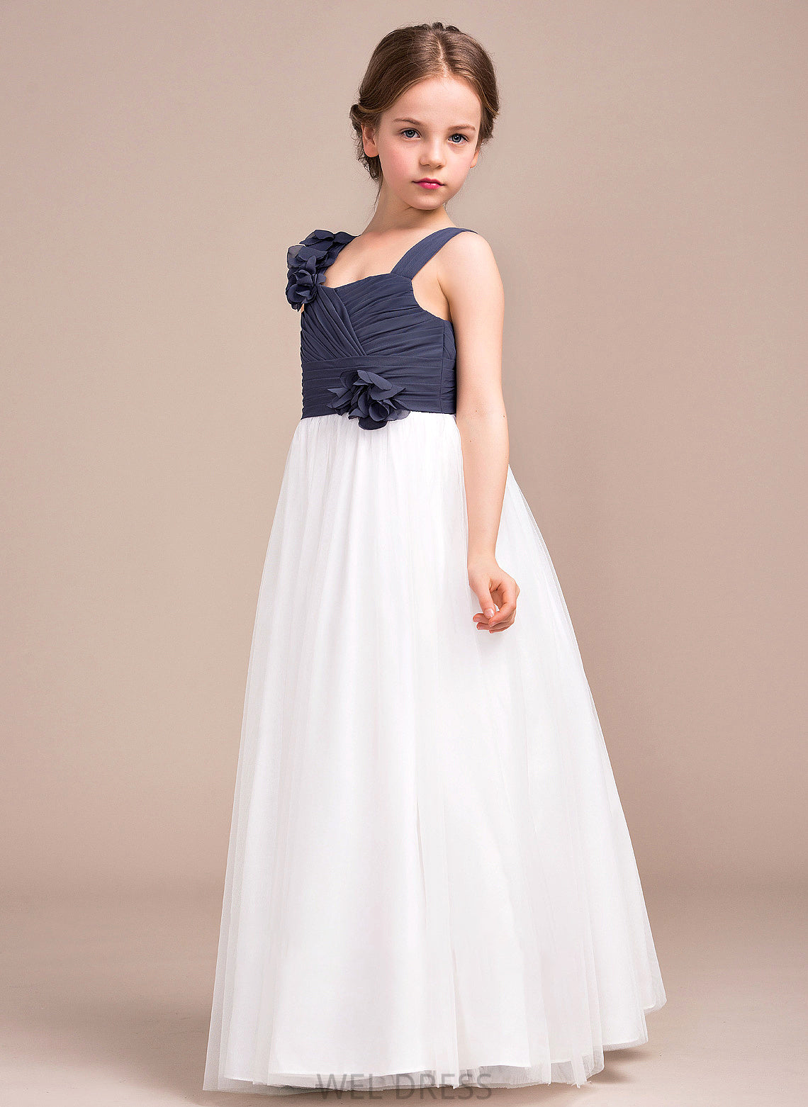 Junior Bridesmaid Dresses Sweetheart With Ruffle Tulle Flower(s) Taniyah Chiffon A-Line Floor-Length