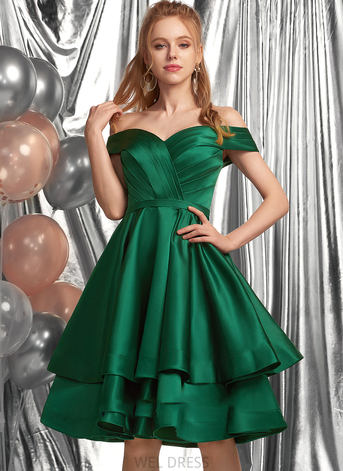 Prom Dresses Knee-Length A-Line Skylar With Satin Ruffle Off-the-Shoulder