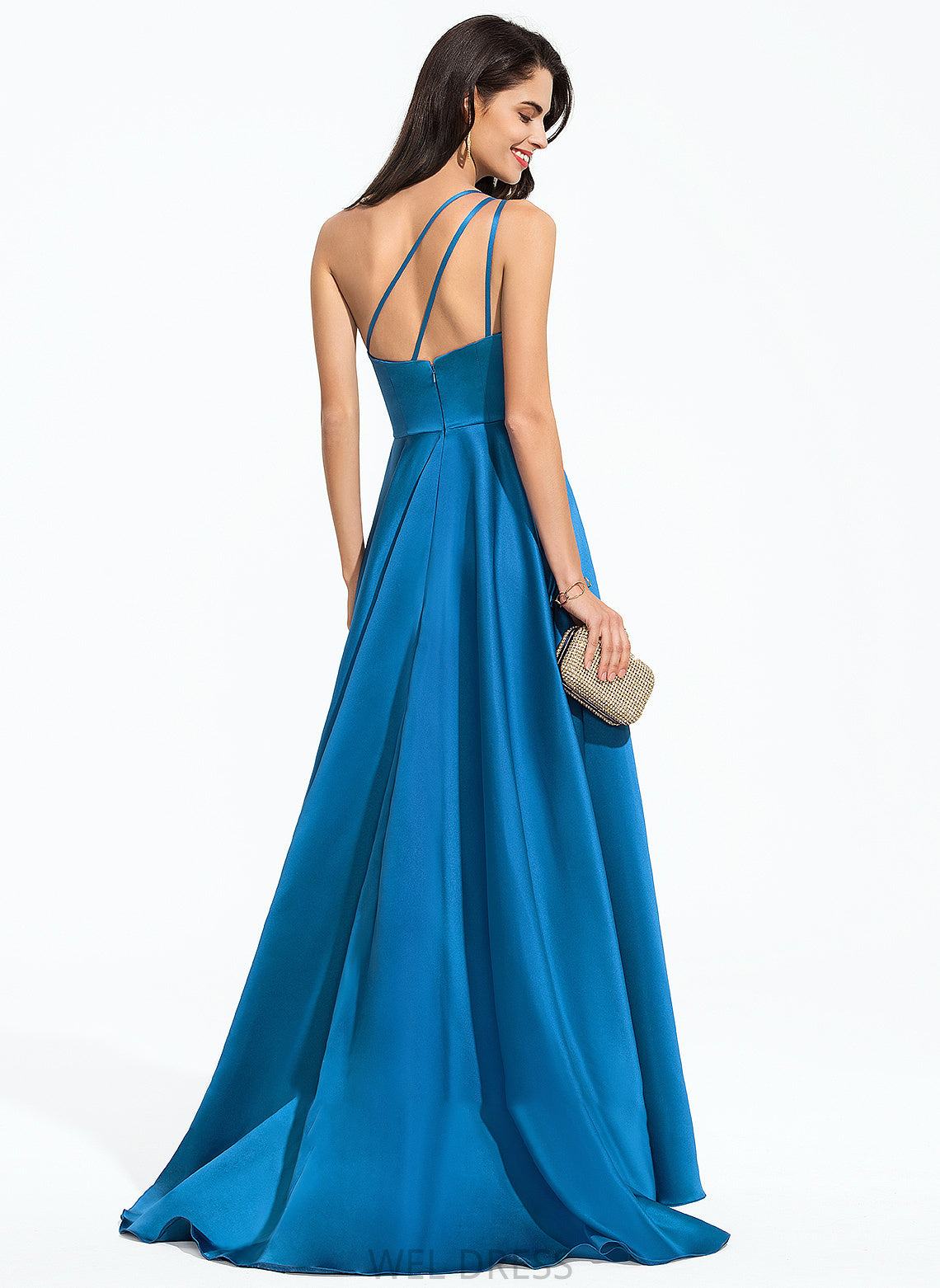 Prom Dresses A-Line One-Shoulder Front Split Sweep With Nora Train Satin