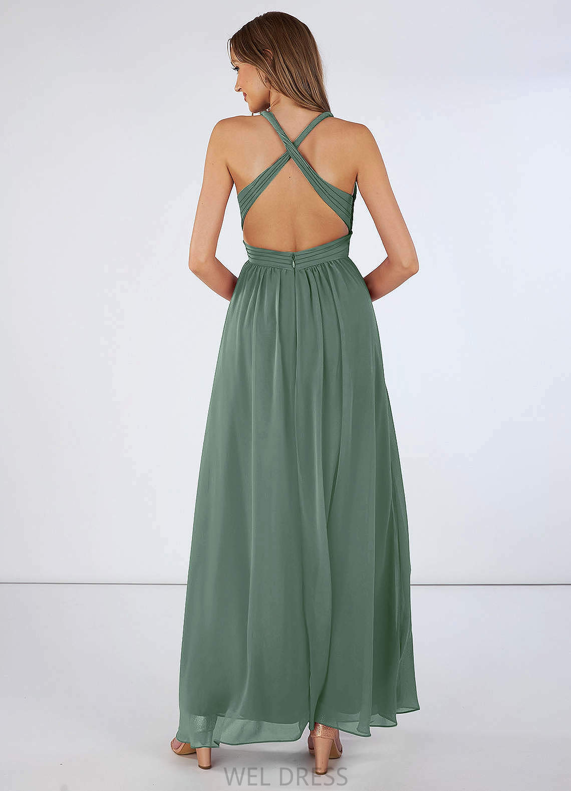 Natasha Empire Waist Spaghetti Staps Sleeveless A-Line/Princess Floor Length Bridesmaid Dresses