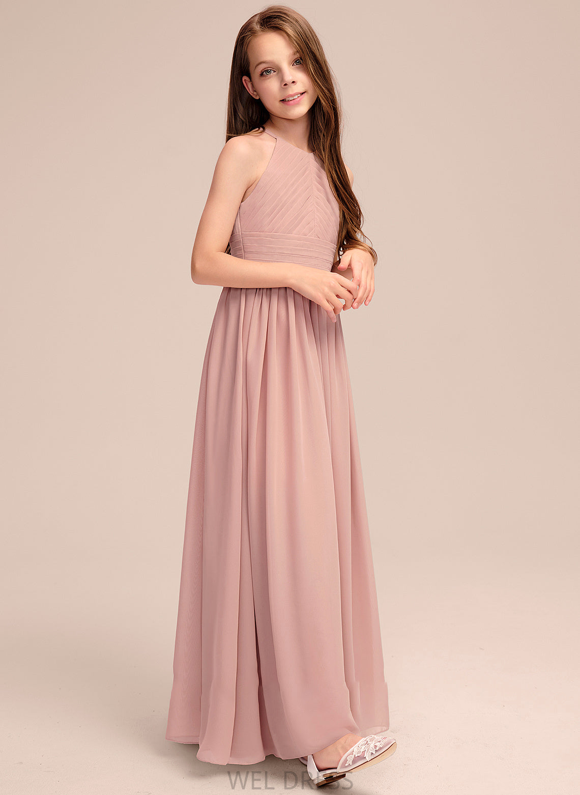 Scoop A-Line Junior Bridesmaid Dresses Neck Ruffle With Chiffon Willow Floor-Length
