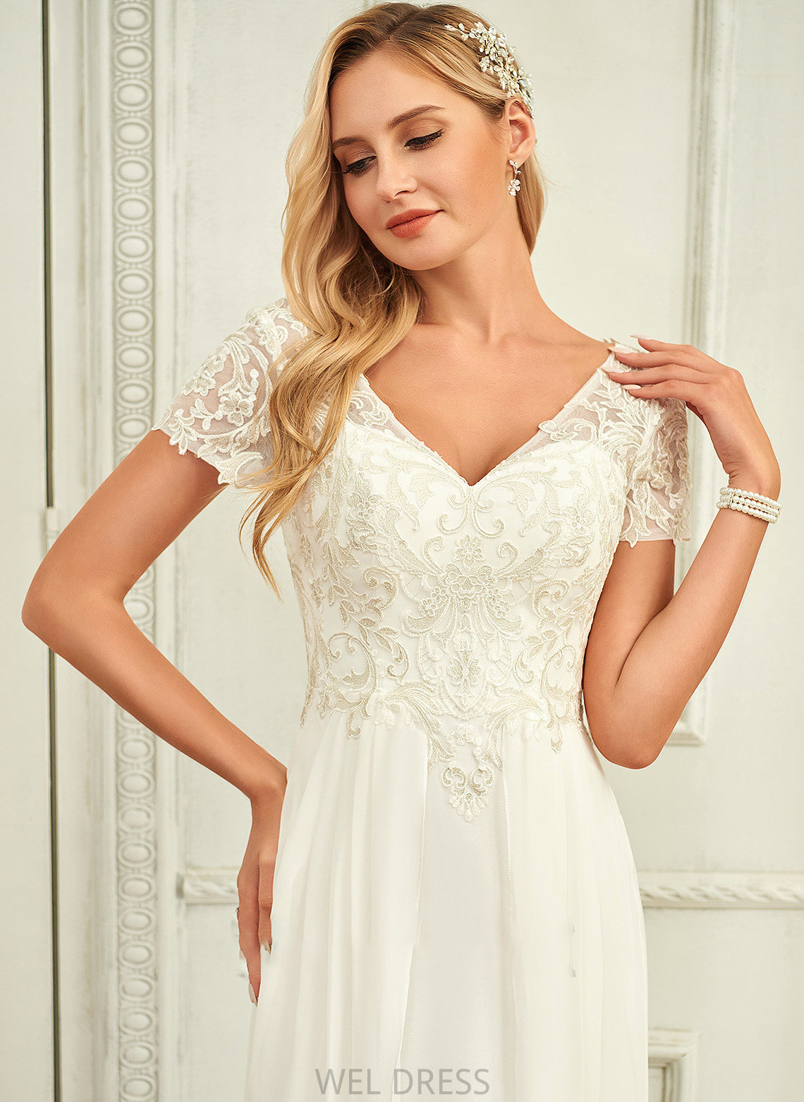 Wedding With Floor-Length Taliyah Lace Chiffon A-Line Lace V-neck Dress Wedding Dresses