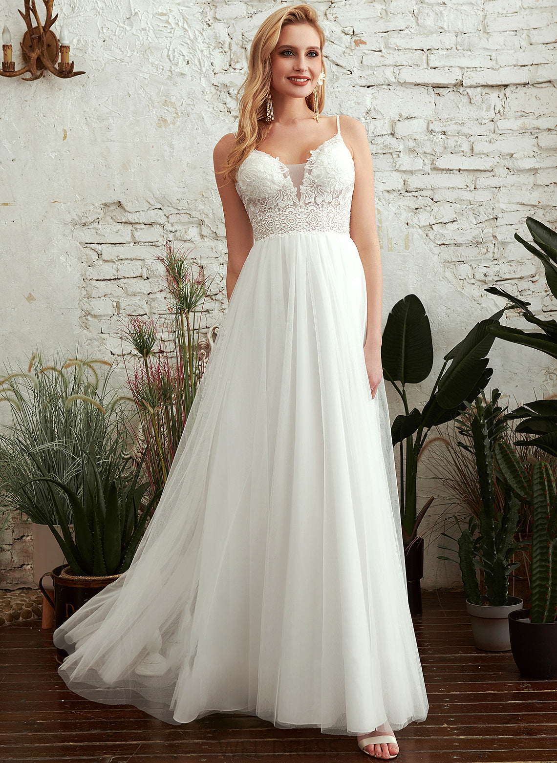 A-Line Floor-Length Makayla V-neck Wedding Dresses Dress Wedding