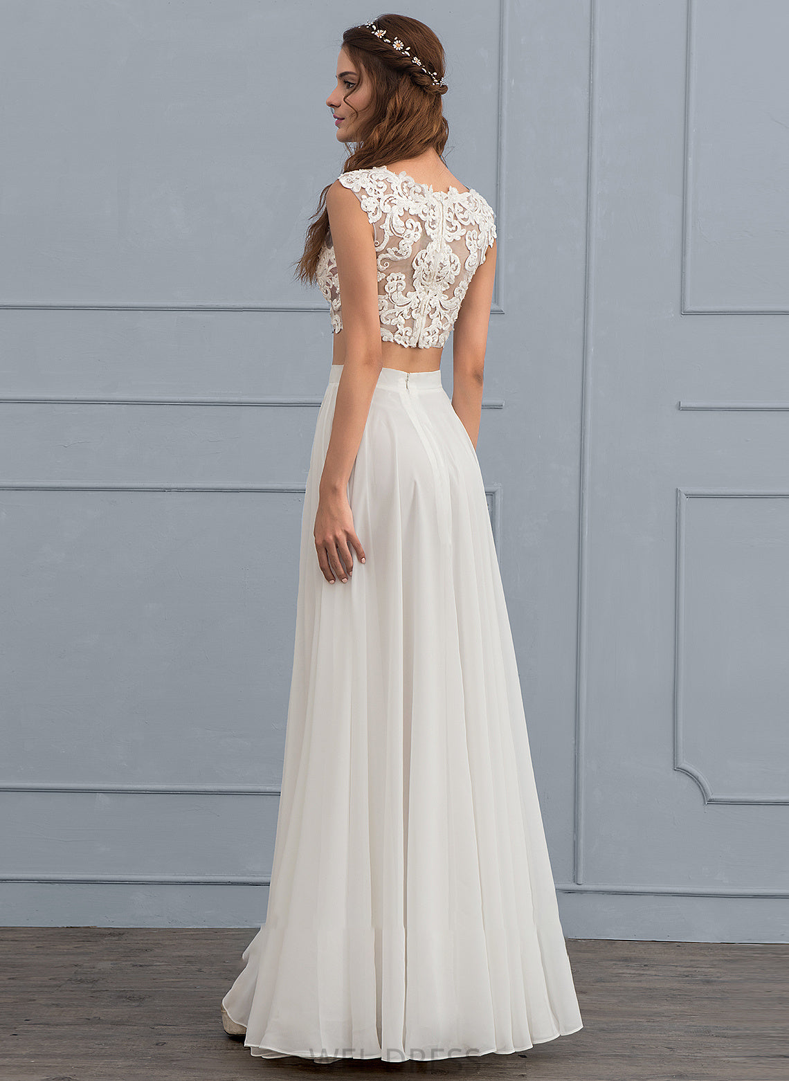 A-Line Floor-Length Alana Dress Wedding Sequins Neck Chiffon With Wedding Dresses Beading Scoop