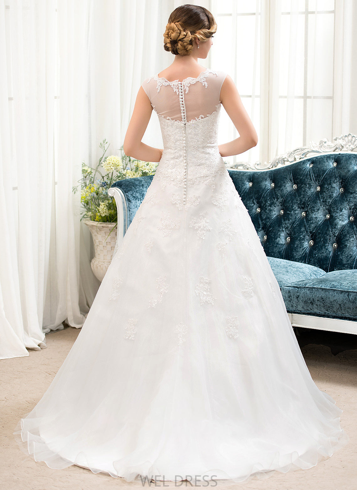 Organza Wedding Wedding Dresses With Sweep Tulle Dress Illusion Beading Sequins Train Monica Ball-Gown/Princess