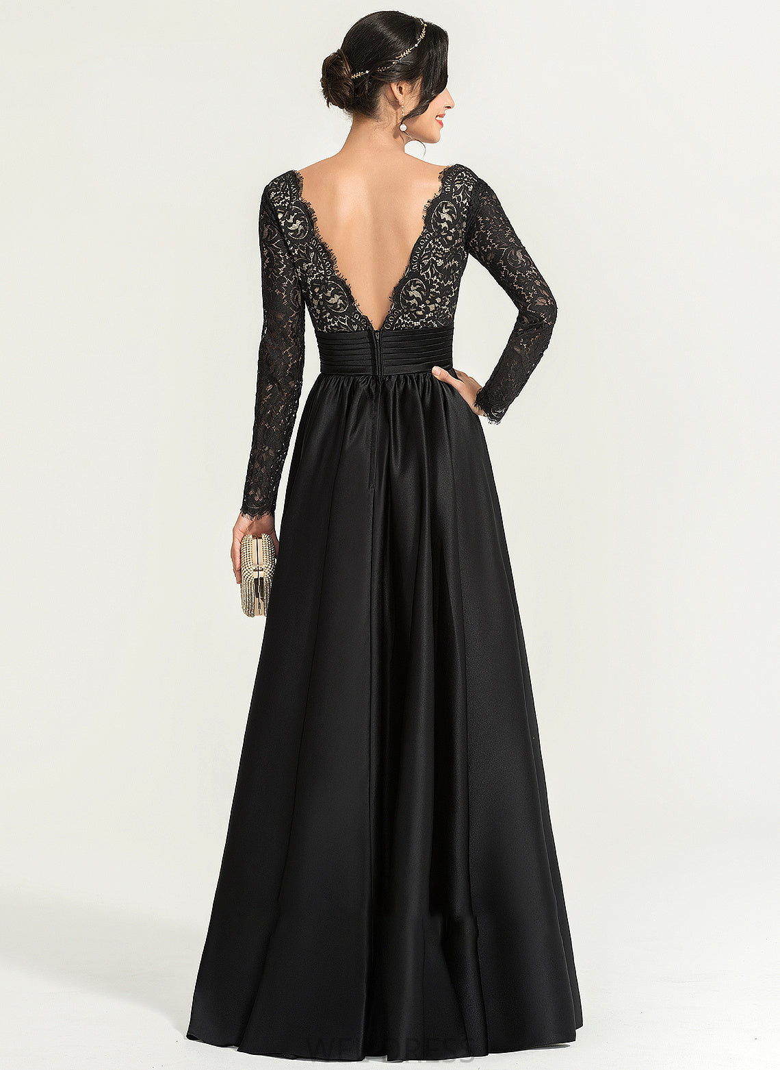 V-neck Satin Prom Dresses Margaret Floor-Length Ball-Gown/Princess