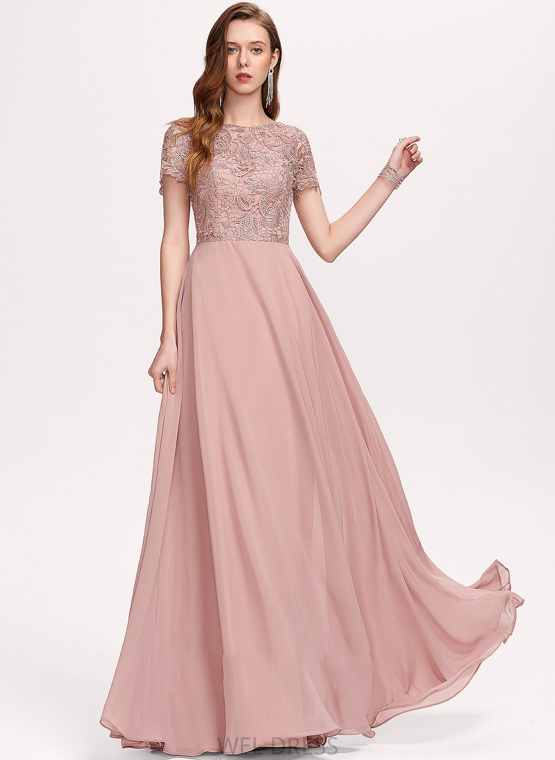 Scoop Sequins Floor-Length Prom Dresses With A-Line Chiffon Neck Hayley