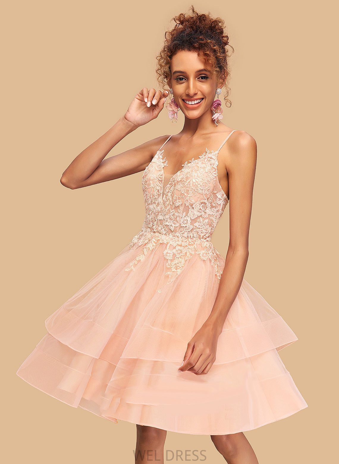 With Short/Mini Homecoming Tulle V-neck Lace Homecoming Dresses A-Line Londyn Dress