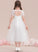 A-Line Scoop Tea-Length Tulle Neck Anne Junior Bridesmaid Dresses