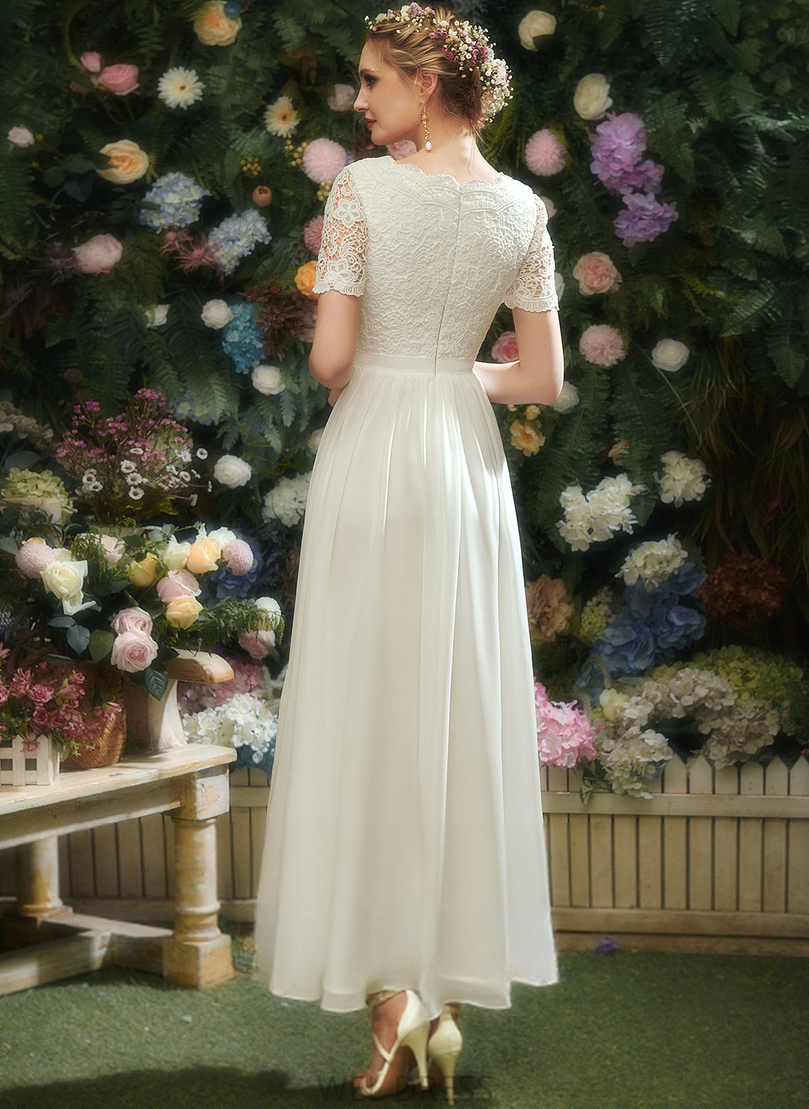 Shyanne Asymmetrical Wedding Chiffon Lace V-neck A-Line Wedding Dresses Dress