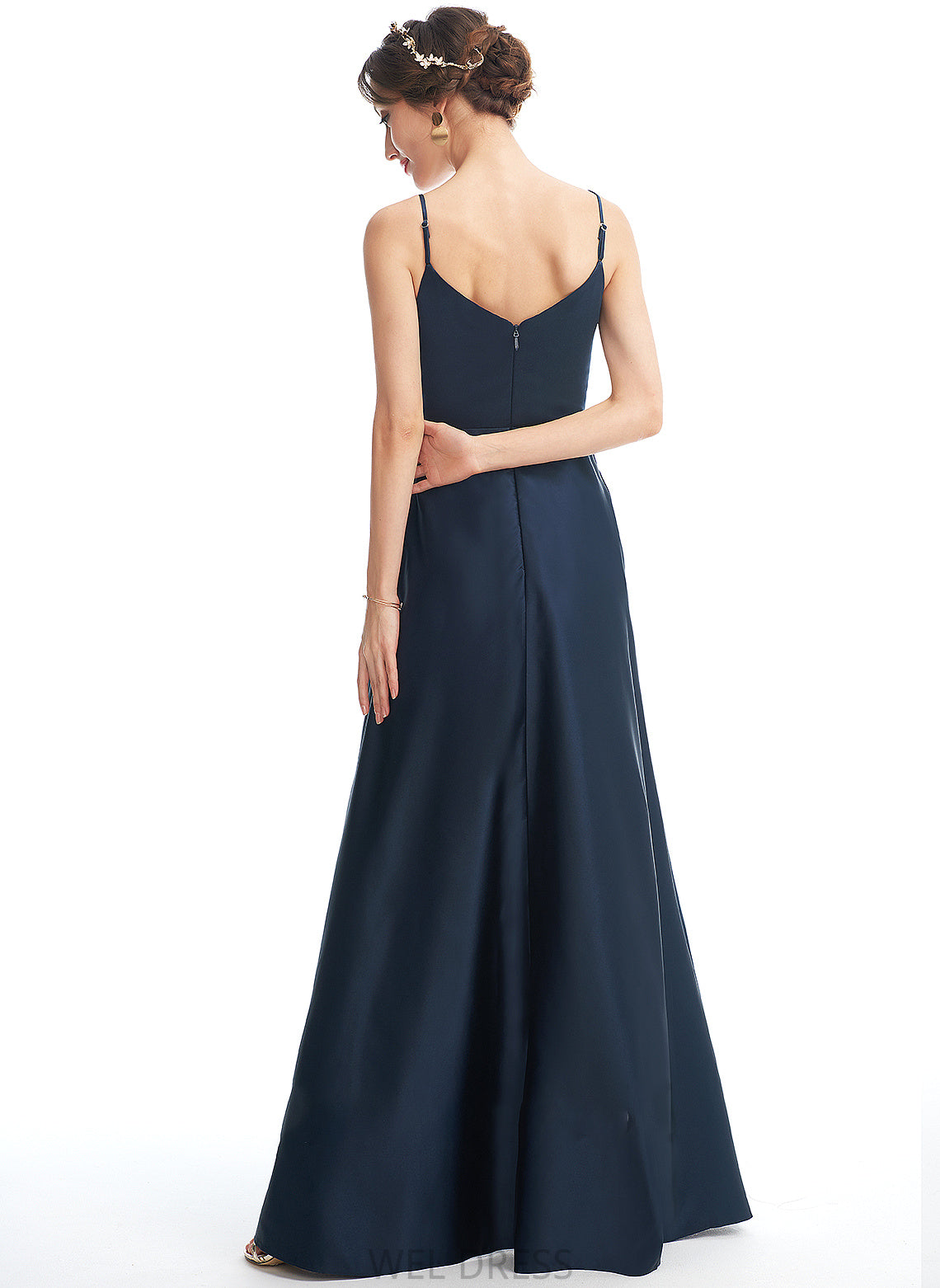 Length Floor-Length SplitFront Pockets Fabric Embellishment Silhouette V-neck Neckline A-Line Julianna Spaghetti Staps