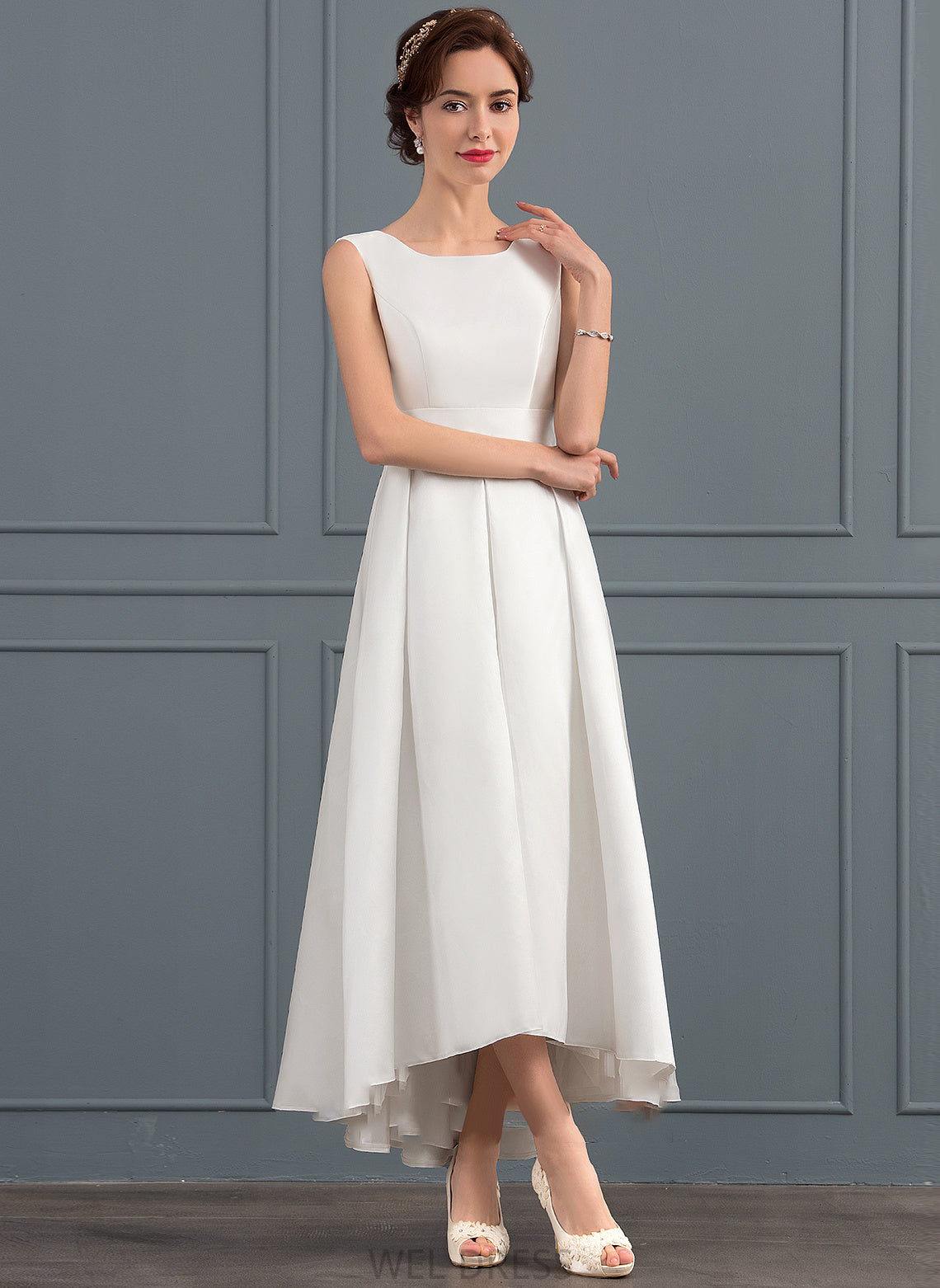 Square Satin Asymmetrical Dress Kate Wedding A-Line Wedding Dresses Neckline