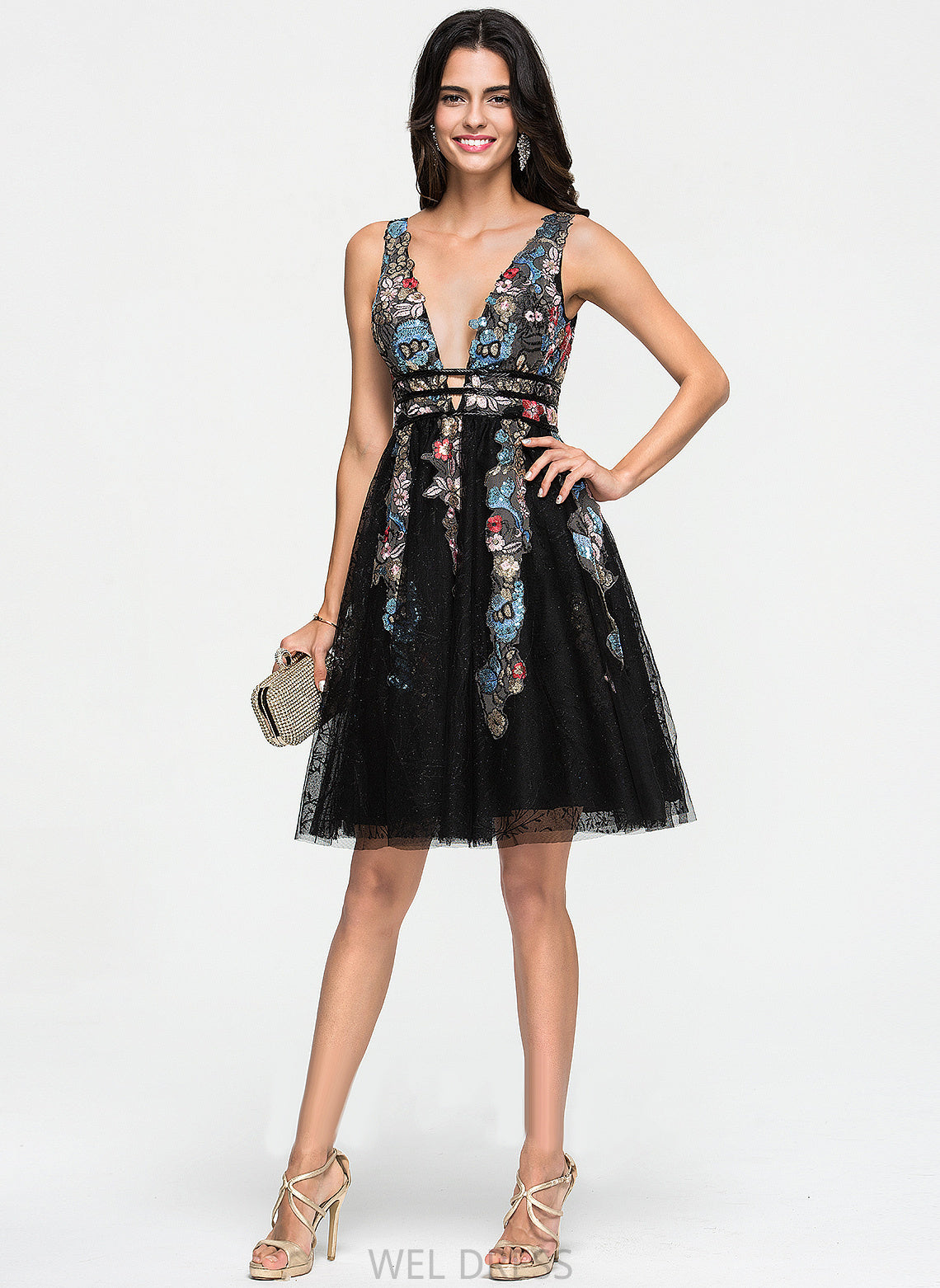 Beading With Peggie Homecoming A-Line Homecoming Dresses Dress Tulle Knee-Length Lace V-neck Sequins