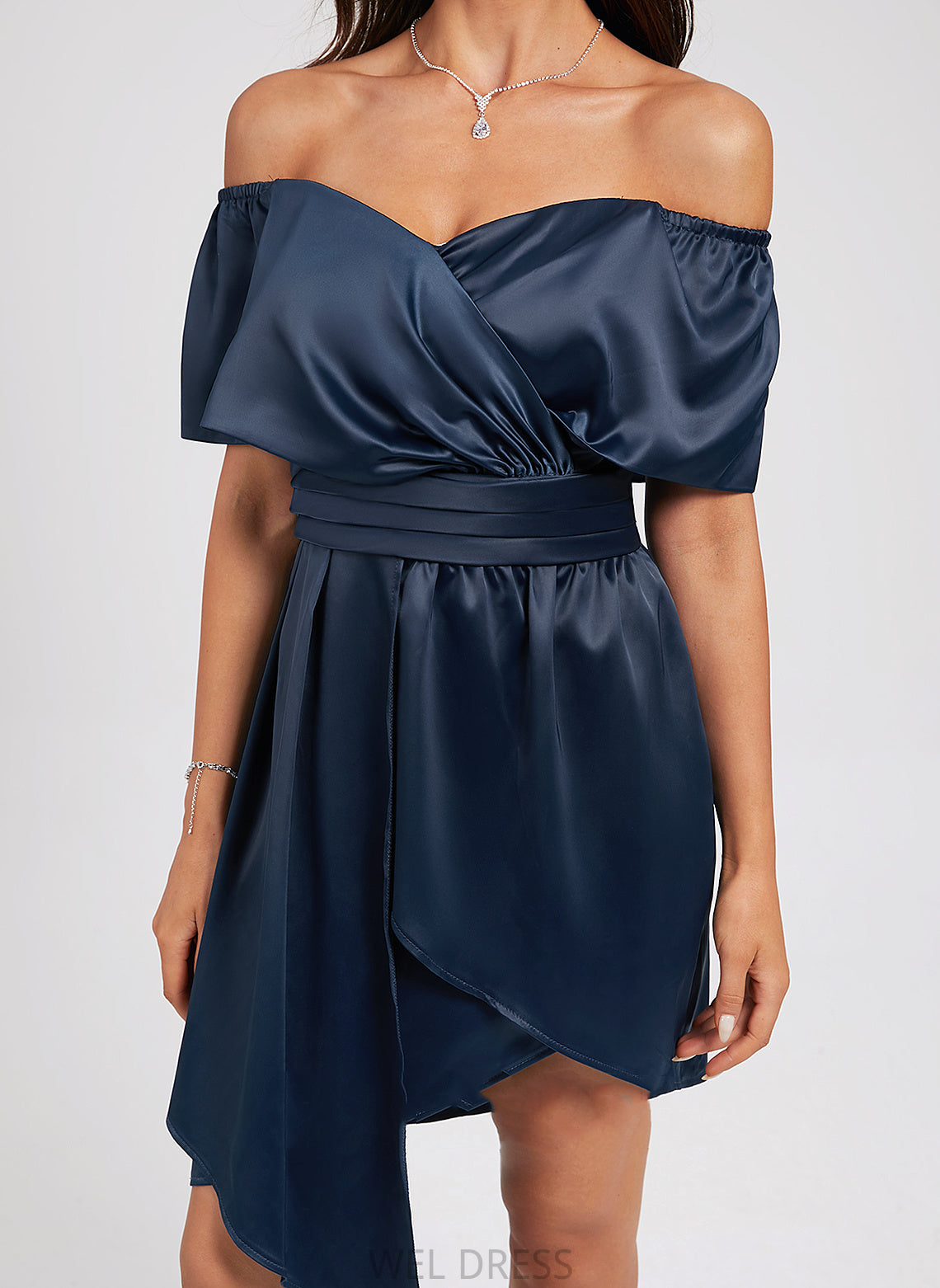 Homecoming Dresses Dress Sheath/Column With Off-the-Shoulder Brenna Homecoming Pleated Asymmetrical
