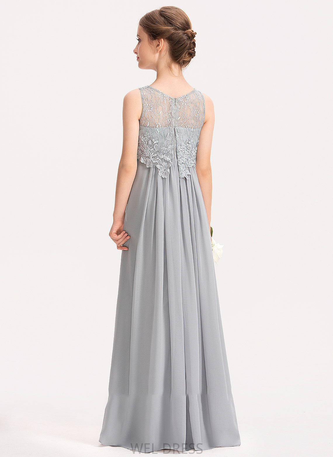 A-Line Chiffon Junior Bridesmaid Dresses Lace Karlie Neck Scoop Floor-Length