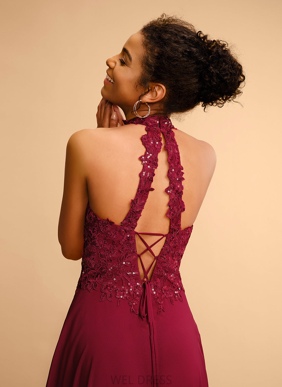 Halter Floor-Length Lace Prom Dresses Chiffon A-Line Sequins Vivian With