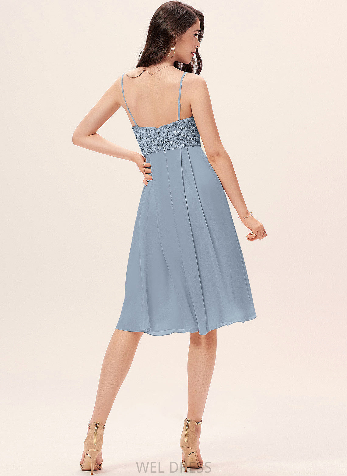 Neckline Straps V-neck Fabric Length Silhouette A-Line Knee-Length Lace Maliyah Sleeveless Floor Length
