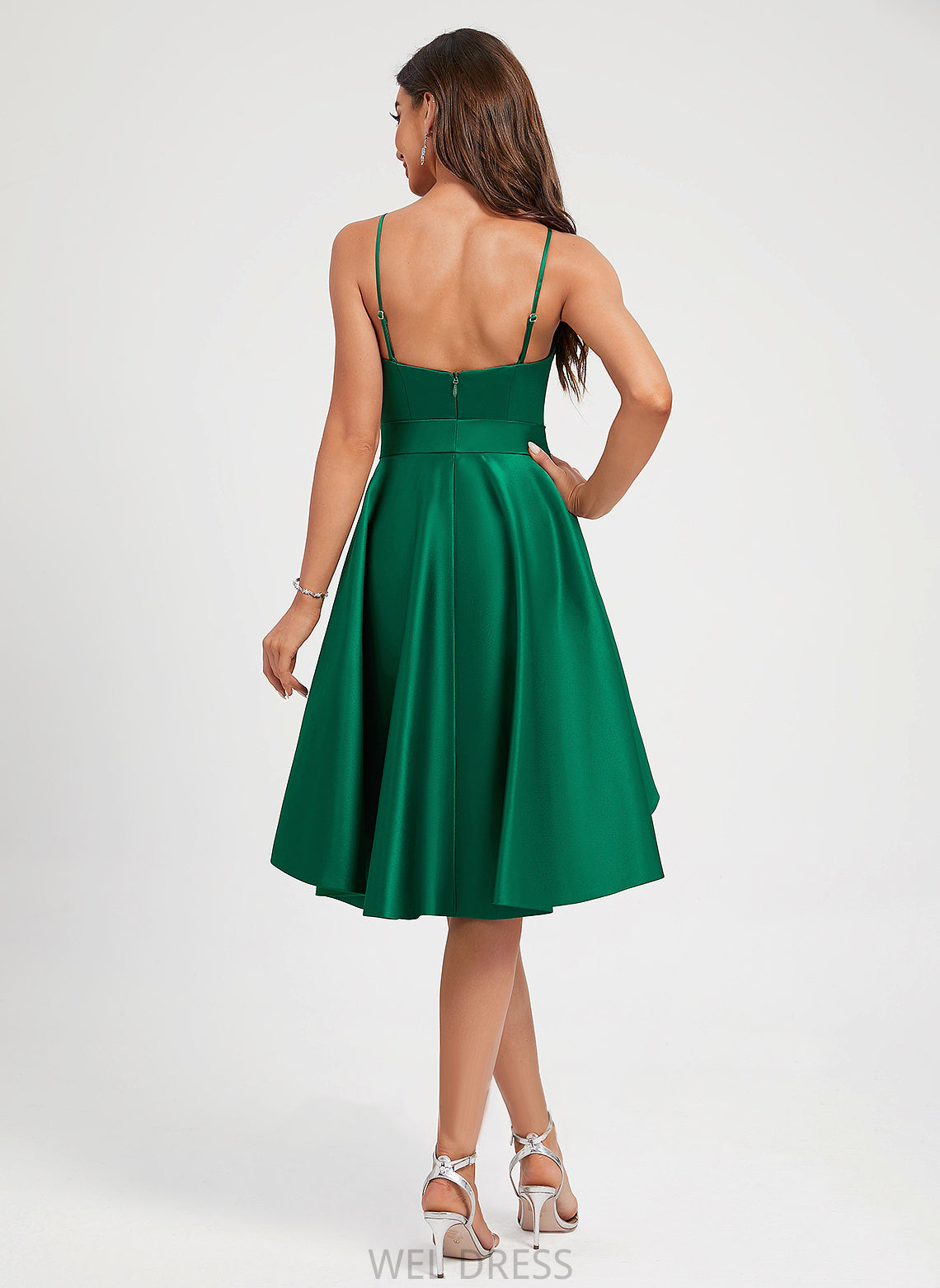 A-Line Dress Neckline Homecoming Dresses Ruffle Satin Bow(s) Square Knee-Length With Hannah Homecoming