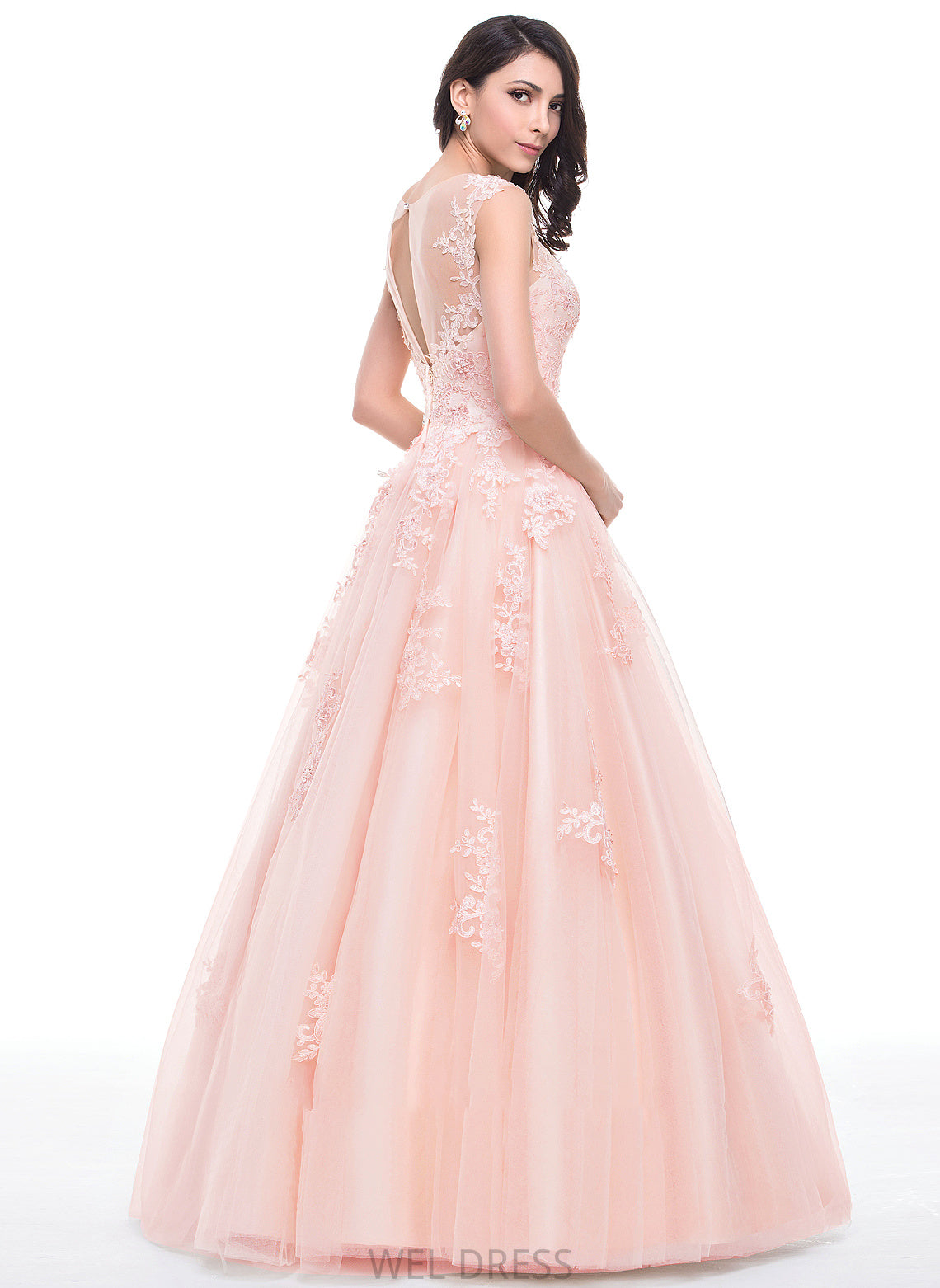 Kristin Beading Ball-Gown/Princess Floor-Length Tulle With Neck Appliques Scoop Prom Dresses Lace Sequins