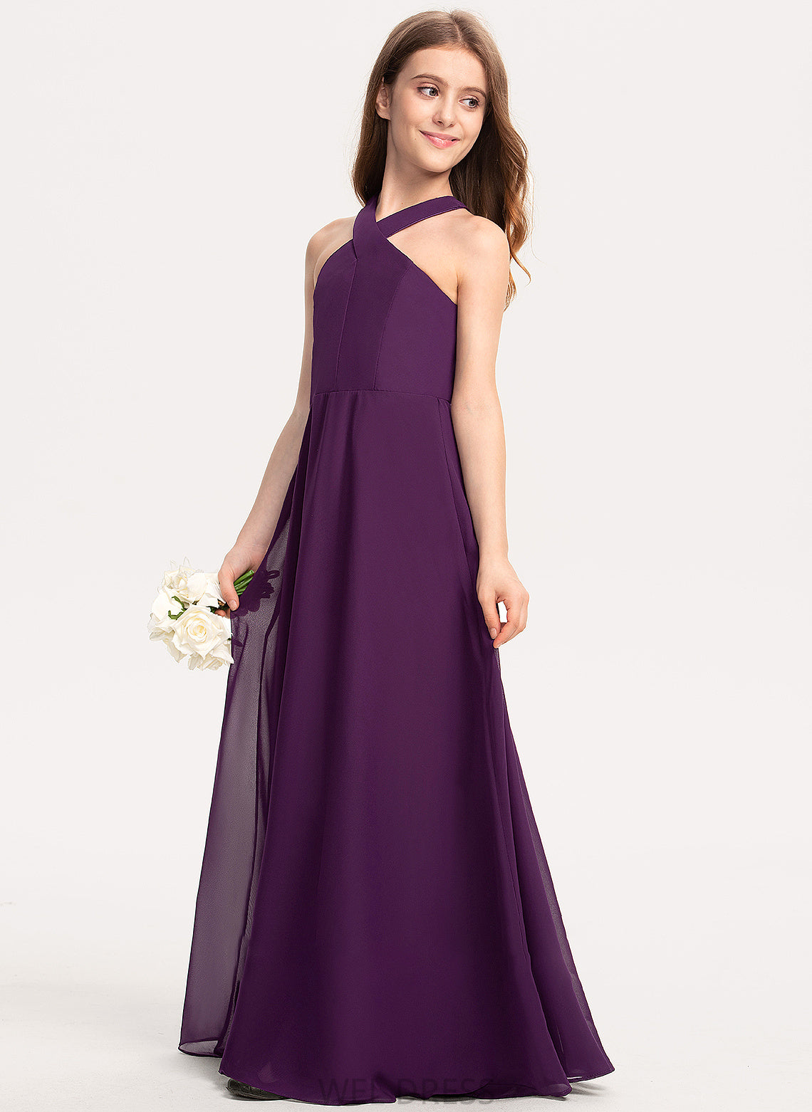 Floor-Length Giovanna Junior Bridesmaid Dresses V-neck A-Line Chiffon