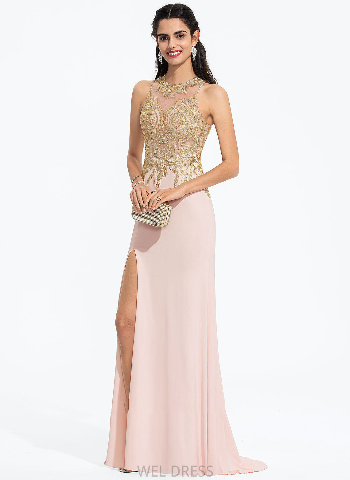 Sweep Train Lace Prom Dresses Dixie Jersey Scoop Sheath/Column With Neck Sequins