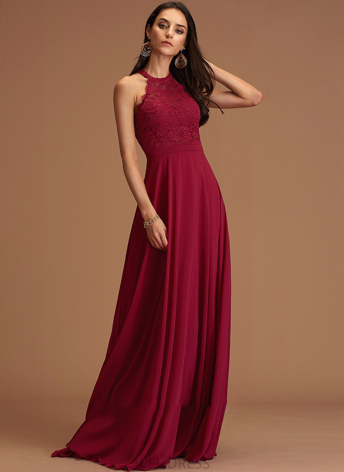 Chiffon A-Line Scoop Annie With Neck Lace Prom Dresses Floor-Length