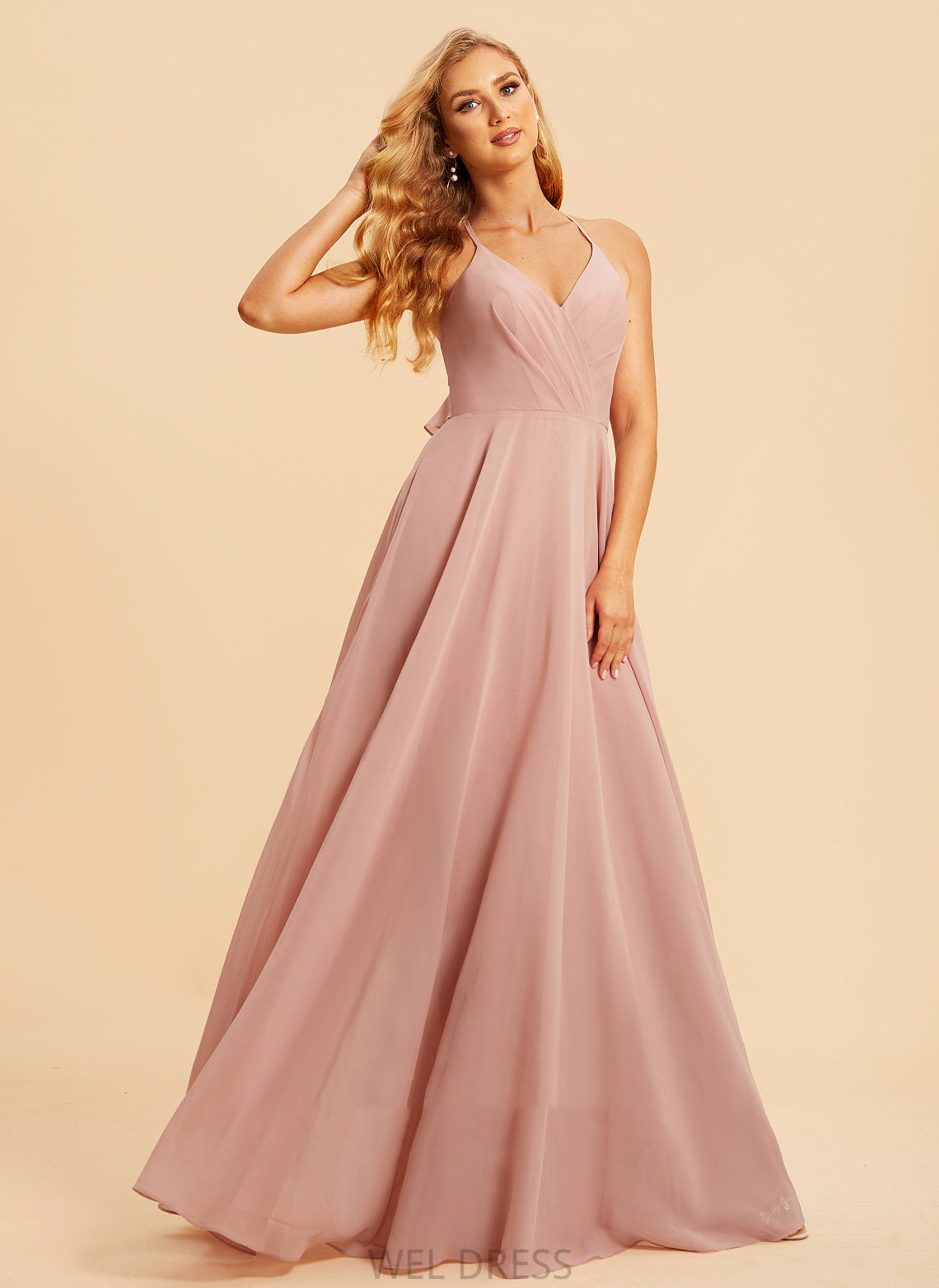 V-neck Ruffle A-Line Floor-Length Fabric Silhouette Length Neckline Embellishment Leilani A-Line/Princess Floor Length Bridesmaid Dresses