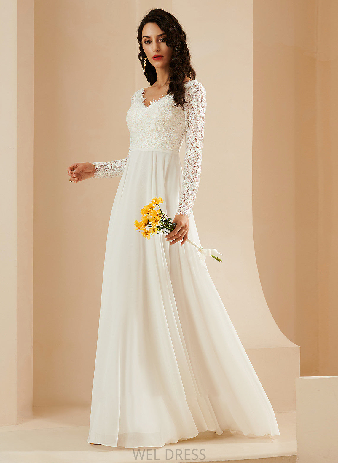 Salma Wedding Train V-neck With A-Line Wedding Dresses Sweep Dress Lace