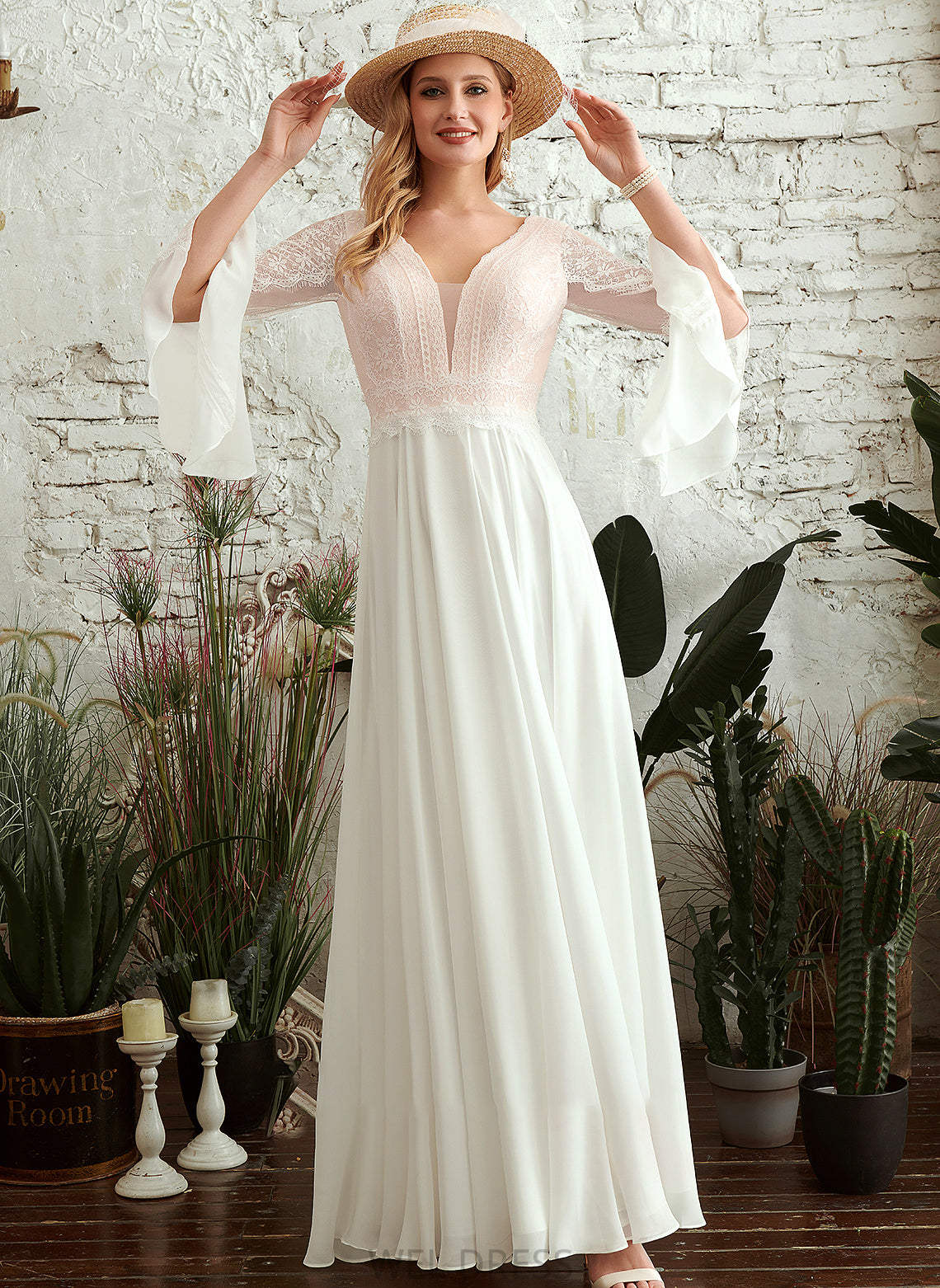 V-neck Wedding Floor-Length Dress Ada A-Line Wedding Dresses