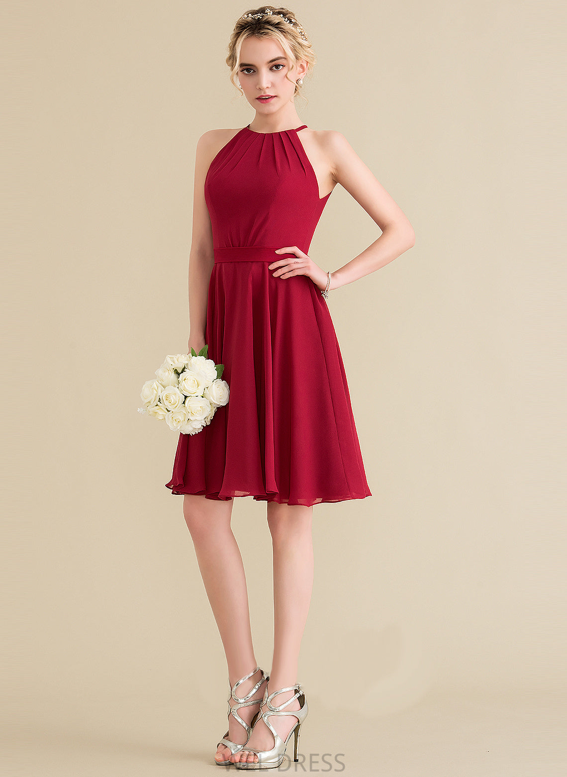Knee-Length Bow(s) Dress Ruffle Chiffon A-Line Scoop Homecoming Dresses Homecoming Neck With Haylie