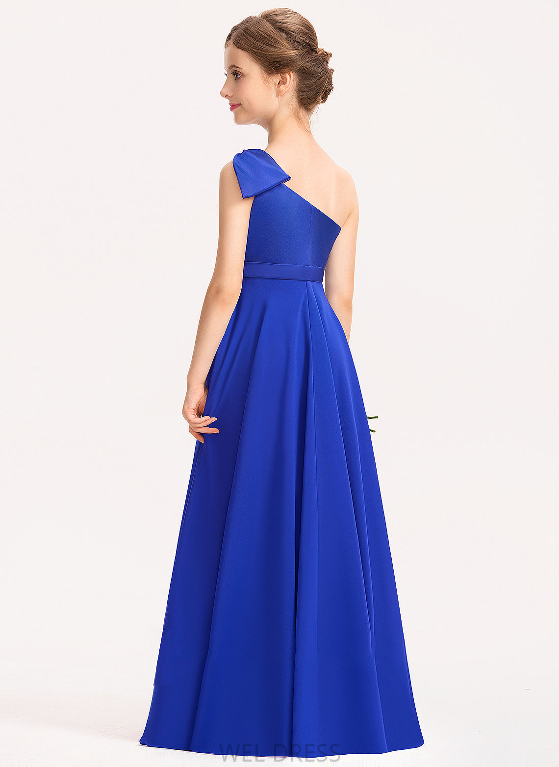A-Line Junior Bridesmaid Dresses One-Shoulder Ruffle With Floor-Length Chiffon Charmeuse Lilah