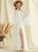 V-neck Chiffon Train With Split Wedding Sweep Dress Janae Lace Front A-Line Wedding Dresses