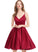 V-neck Jordan Knee-Length Homecoming Dress A-Line Satin Homecoming Dresses