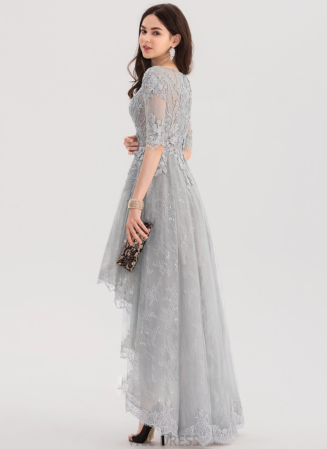 Scoop Ball-Gown/Princess Matilda Neck Asymmetrical Tulle Lace Prom Dresses