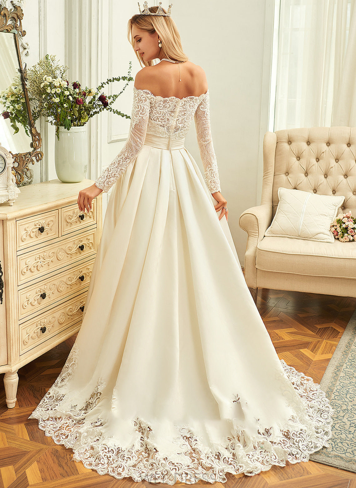 Sweep Train Satin Ball-Gown/Princess Sequins Dress Beading Wedding Faith Wedding Dresses With