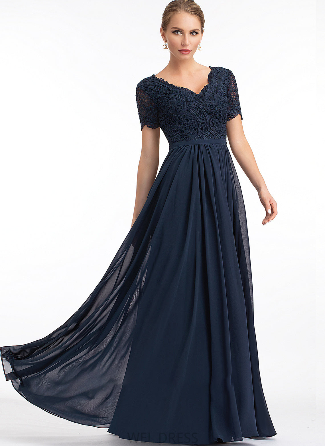 V-neck Fabric Neckline Lace Silhouette A-Line Floor-Length Length Sleeve Penelope Scoop High Low