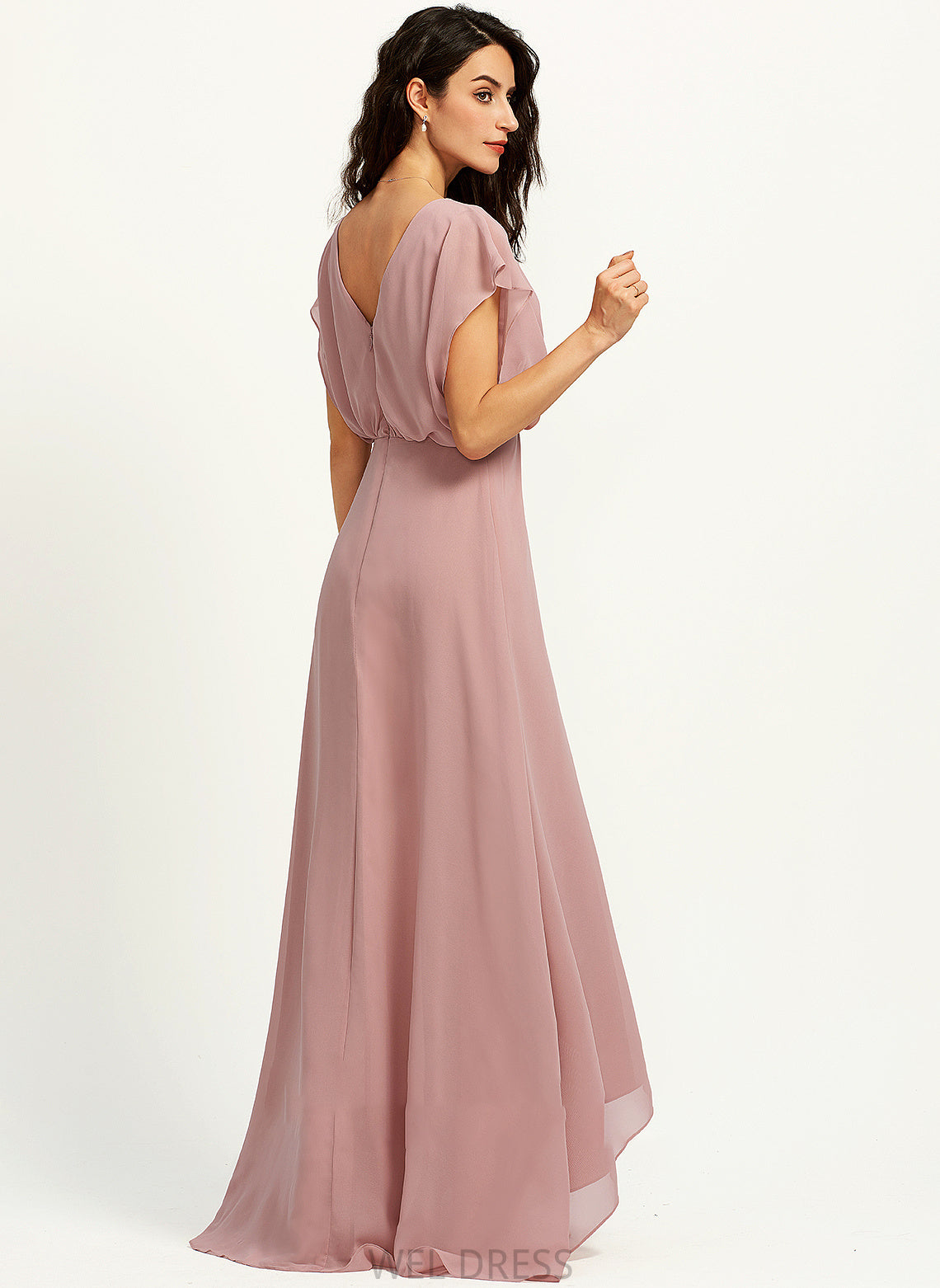 Fabric A-Line SplitFront Silhouette Embellishment Neckline V-neck Length Asymmetrical Hannah Floor Length Natural Waist